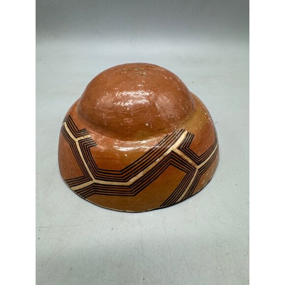 Handcrafted Geometric Pattern Terracotta Bowl 6x3" brown READ - Picture 8 of 9